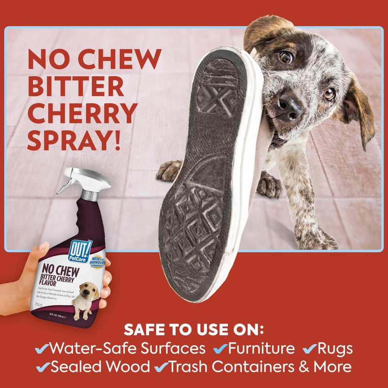 OUT! رعاية الحيوانات الأليفة رذاذ مرير بنكهة الكرز، تدريب الجراء، رذاذ عدم المضغ للكلاب، تدريب الكلاب لتثبيط اللعق والمضغ، غير ملون، تصحيح السلوك، أساسيات الجراء، 32 أونصة - Image 4